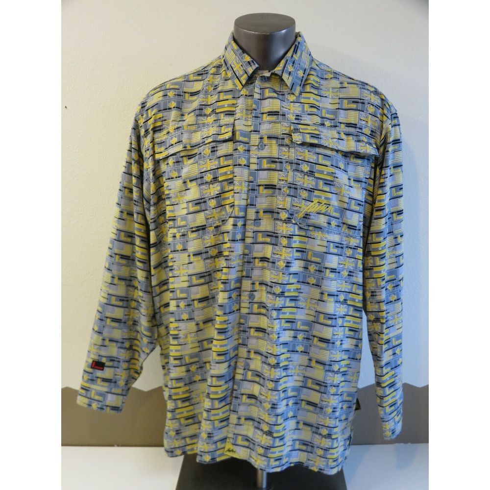 Fubu Limited Edition Size XL Polyester Long Sleeve‎ Button Front Flags Yellow